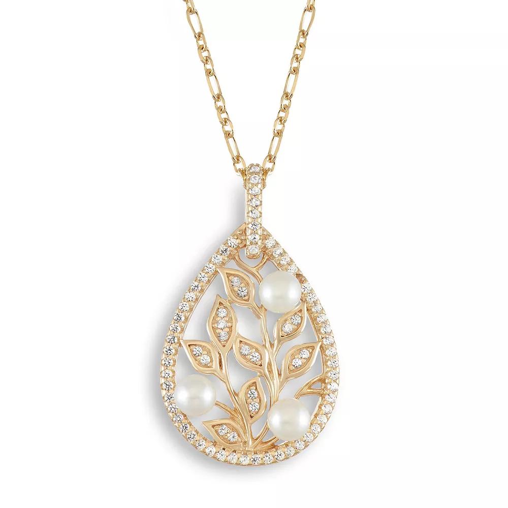18k Gold Over Sterling Silver Freshwater Cultured Pearl & Lab-Created White Sapphire Teardrop Pendant Necklace, Women's, Size: 18", Gold Tone Product Image