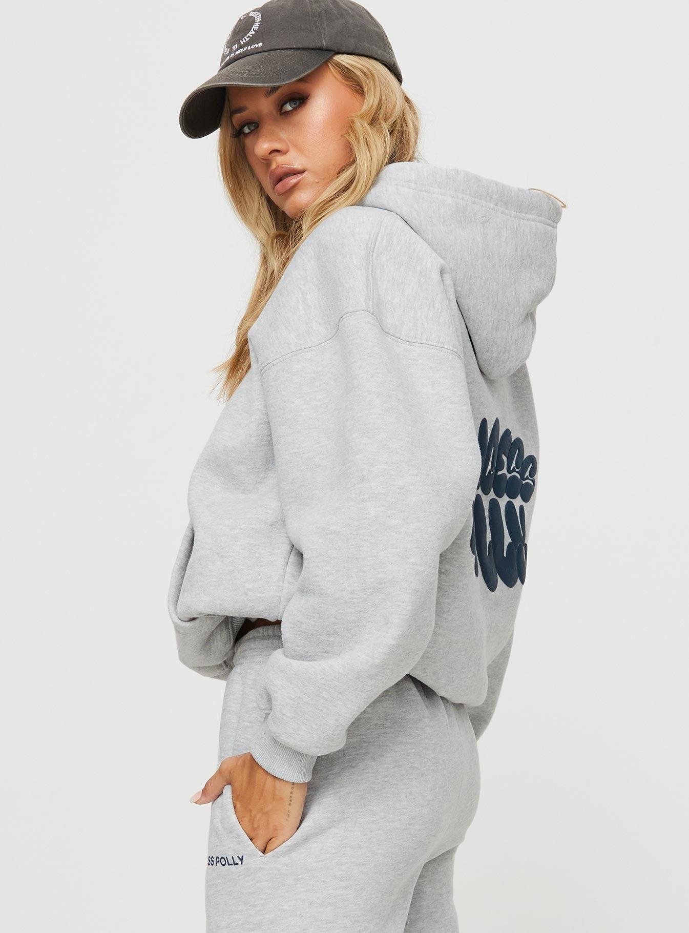 Princess Polly Hooded Sweatshirt Bubble Text Grey Marle / Slate Product Image