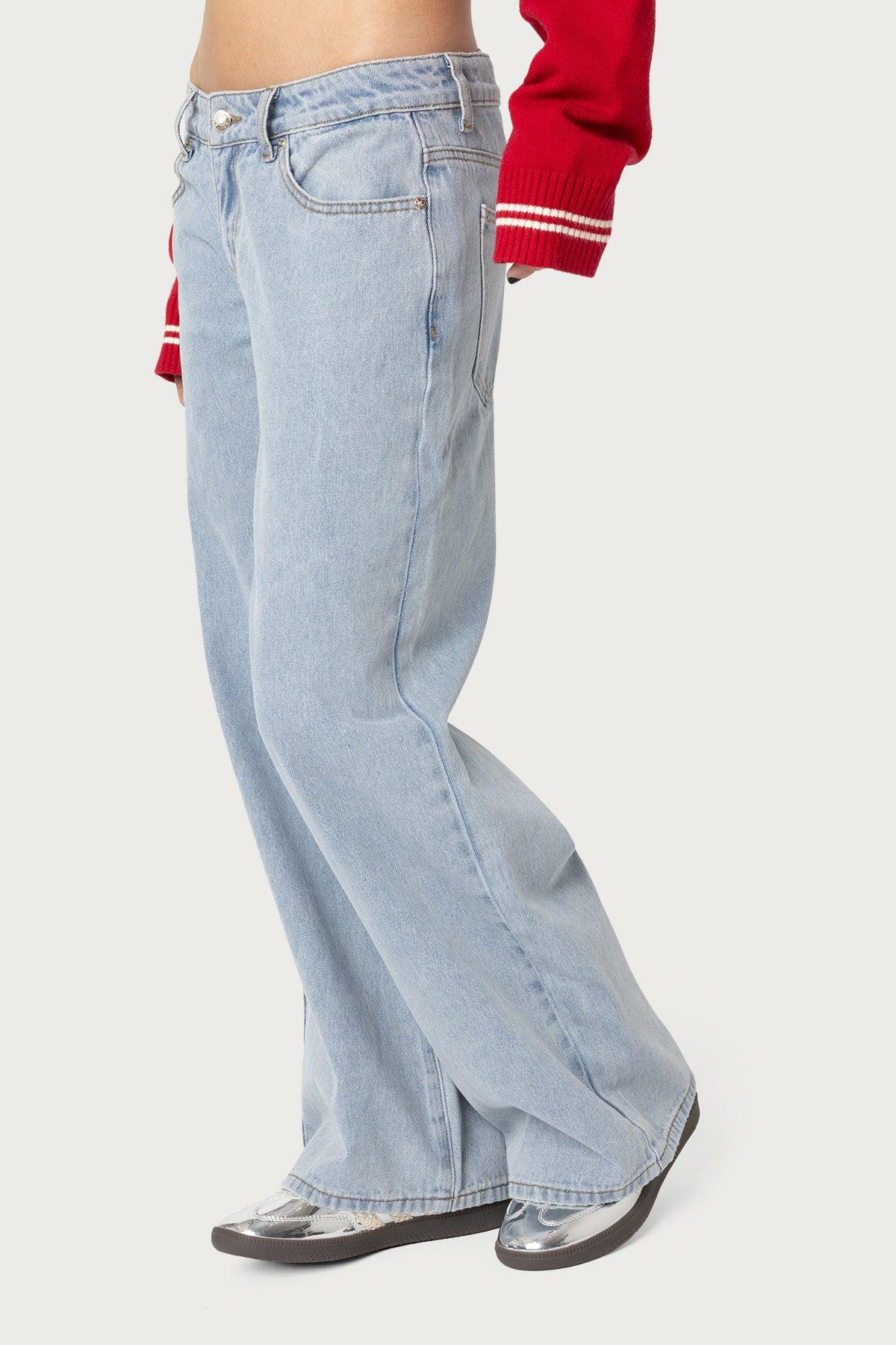 Petite Raelynn Washed Low Rise Baggy Jeans Product Image