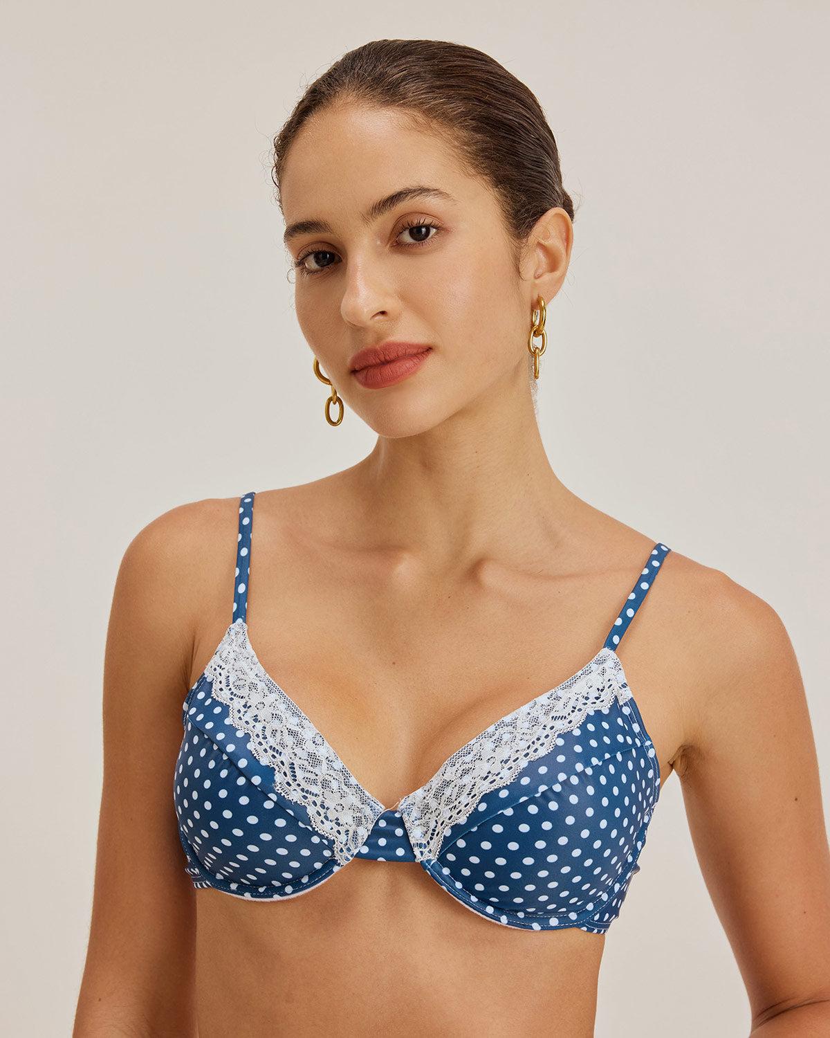 Blue Polka Dot Underwire Bikini Set Product Image