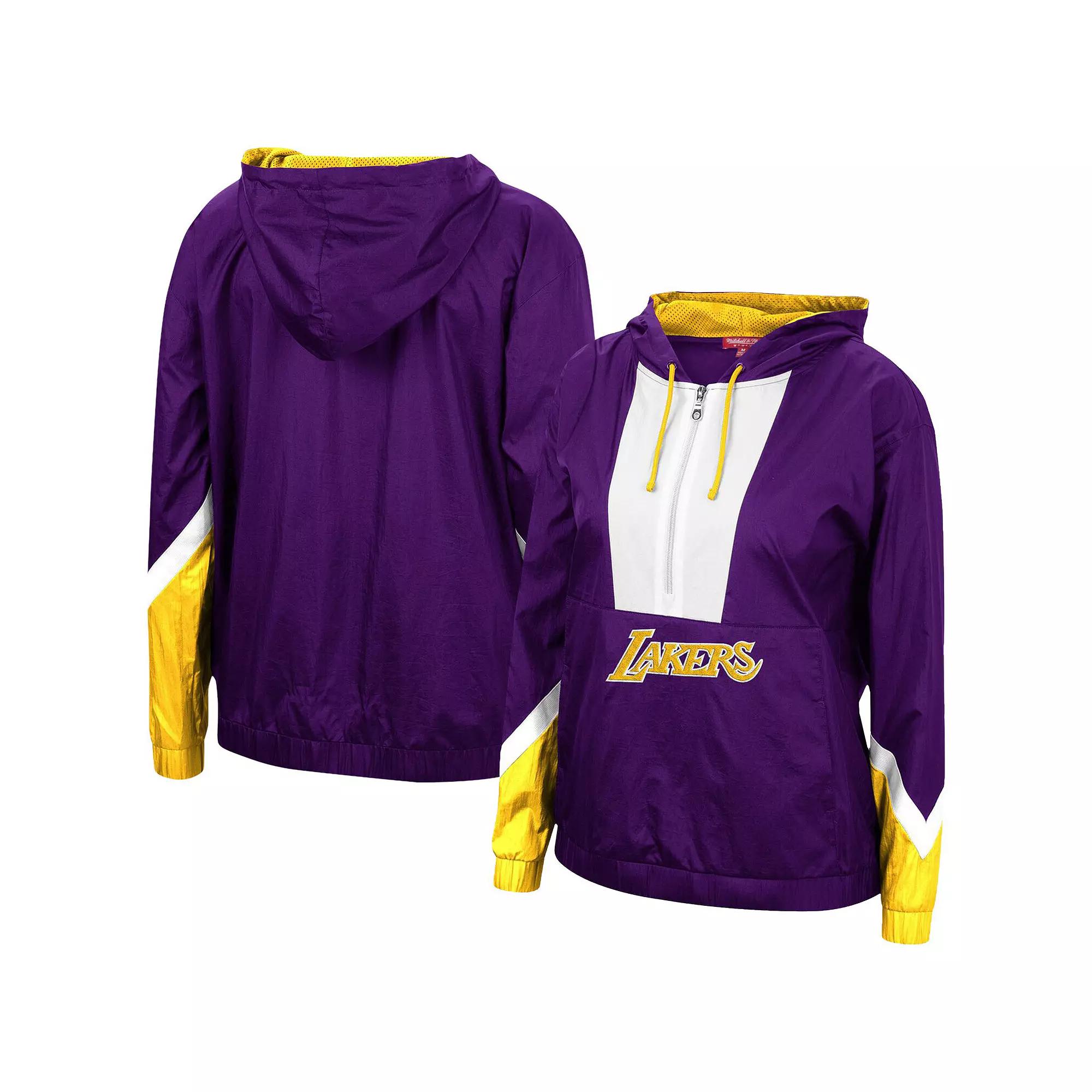 Women's Mitchell & Ness Purple Los Angeles Lakers Half-Zip Windbreaker 2.0 Hoodie, Size: XS Product Image