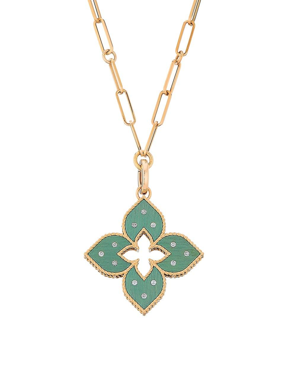Womens Venetian Princess 18K Rose Gold, Green Titanium, & 0.15 TCW Diamond Flower Pendant Necklace Product Image