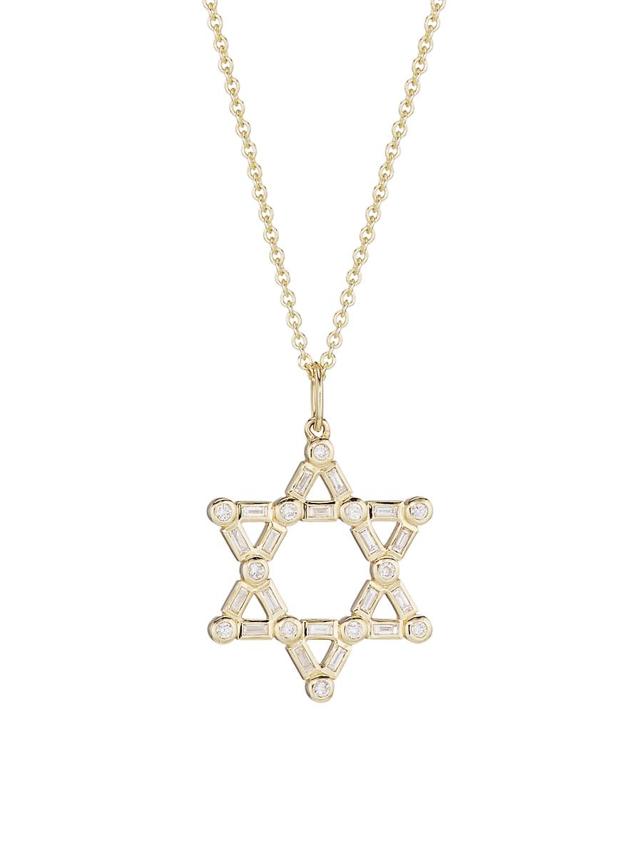 Womens 14K Yellow Gold & Diamond Star Of David Pendant Necklace Product Image