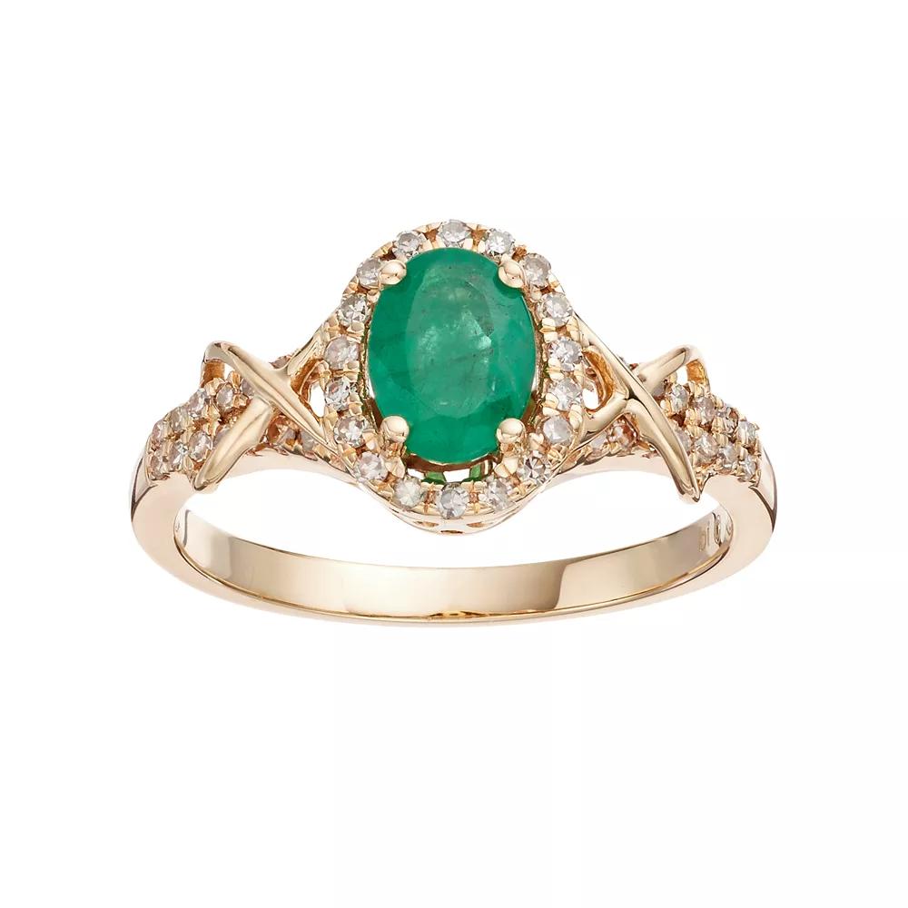 Gemminded 10k Gold Emerald & 1/4 Carat T.W. Diamond Halo Ring, Women's, Size: 9, Green Product Image