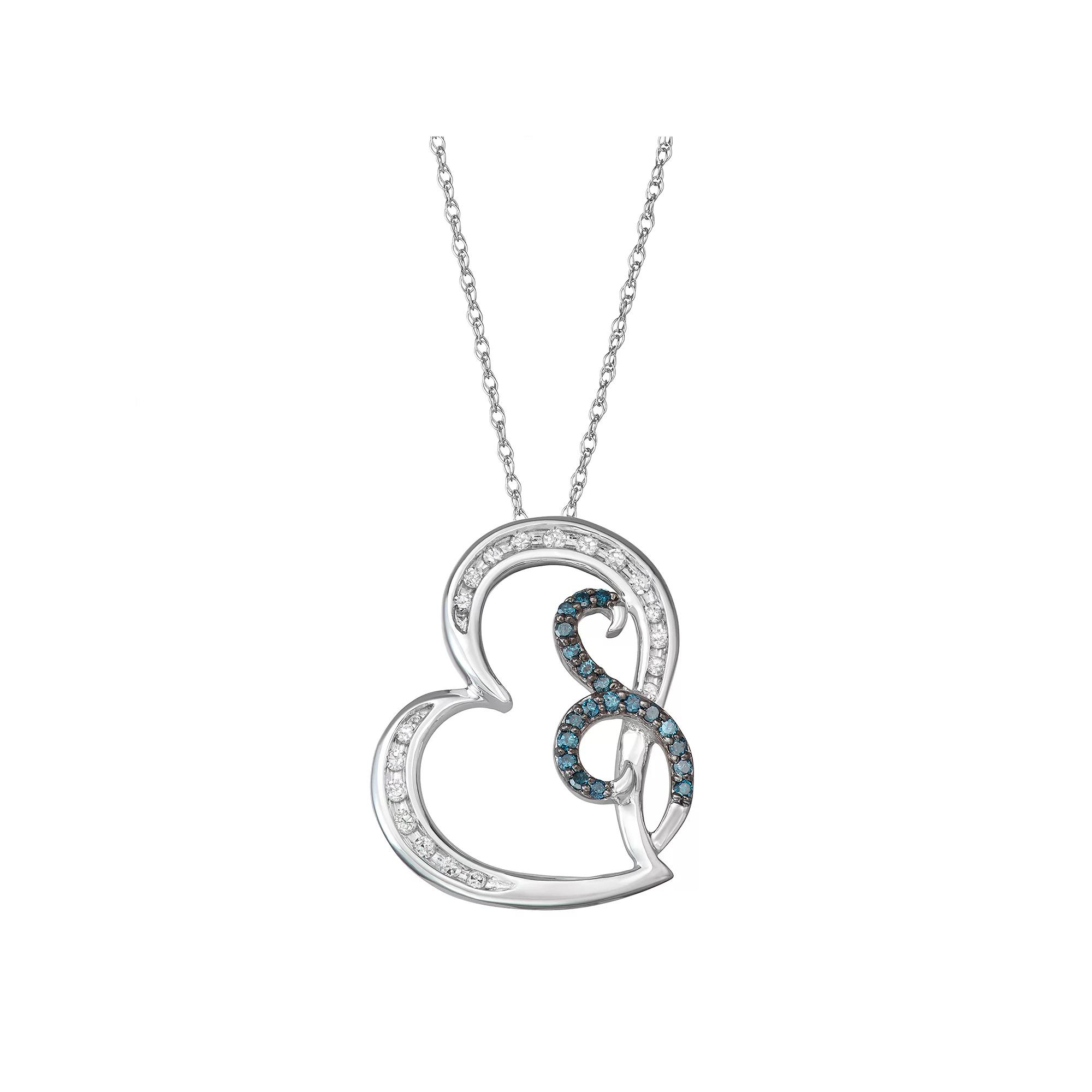 10k White Gold 1/4 Carat T.W. Blue & White Diamond Heart Pendant Necklace, Women's, Size: 18", 10k Whgold Product Image