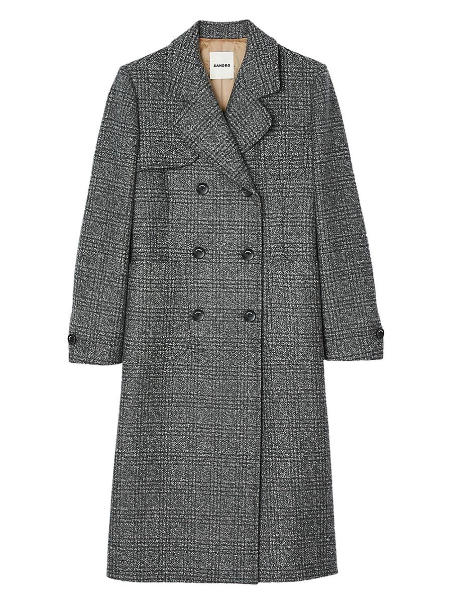 Womens Long Checked Coat Product Image