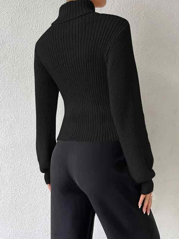Solid Cutout High Neck Sweater Product Image