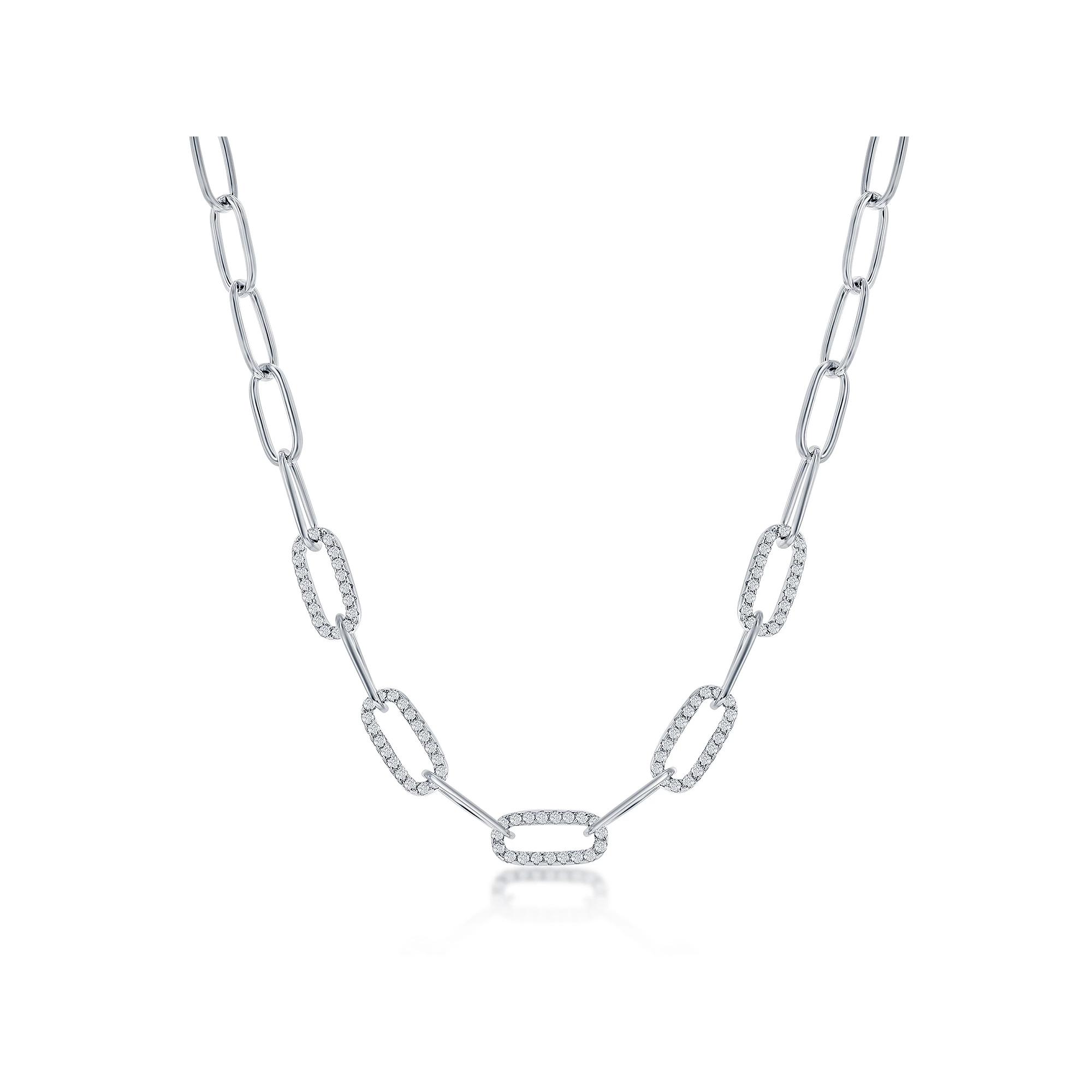 Argento Bella Sterling Silver Cubic Zirconia Bar Link & Paper Clip Chain Necklace, Womens Product Image