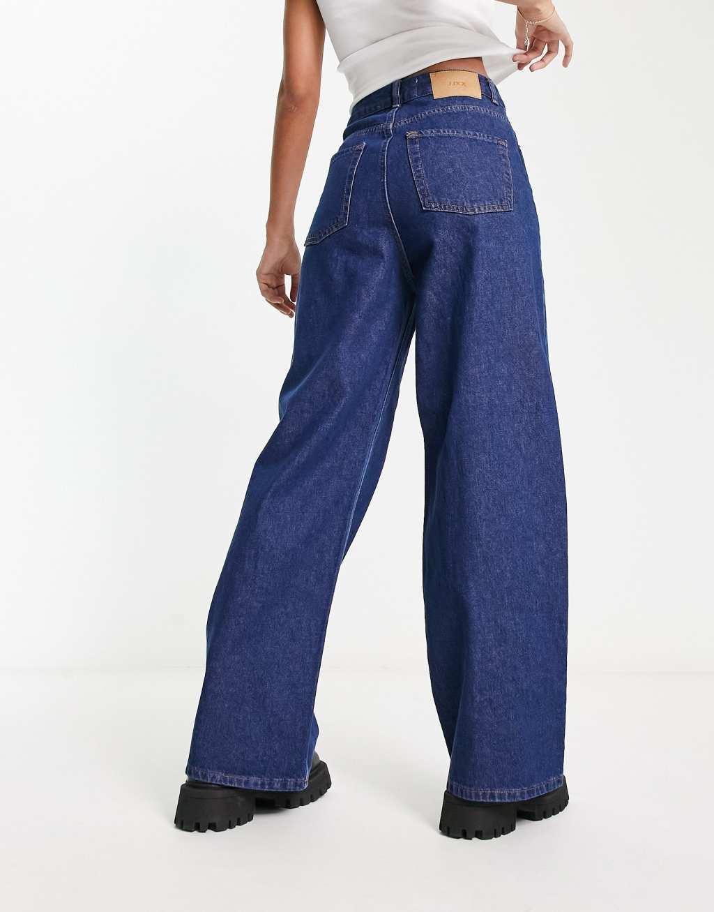JJXX Tokyo high waisted wide leg jeans in dark blue Product Image