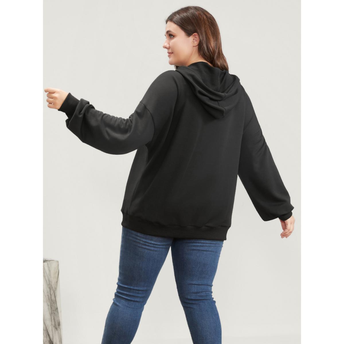 Plus Size Halloween Skeleton Hand Print Pocket Drawstring Hooded Sweatshirt Women Black Casual Pocket Loose Hooded Dailywear Sweatshirts BloomChic 28/5X Product Image