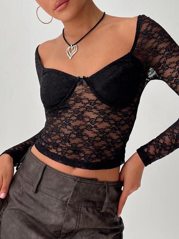 See Through Lace Long Sleeve Tee Product Image