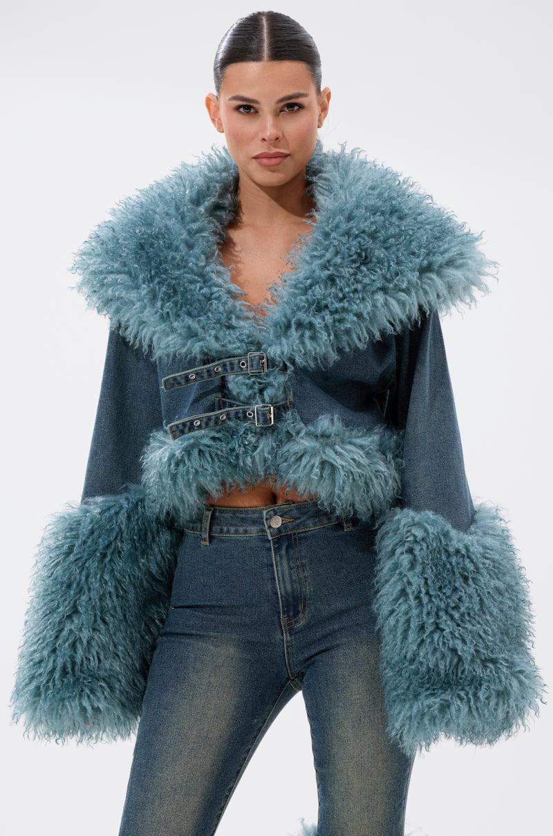 SIT PRETTY FUR TRIM DENIM JACKET Product Image
