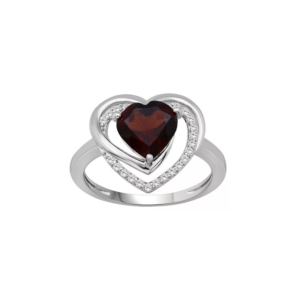 Jewelexcess Sterling Silver Garnet & 1/8 Carat T.W. Diamond Heart Ring, Women's, Size: 6 Product Image