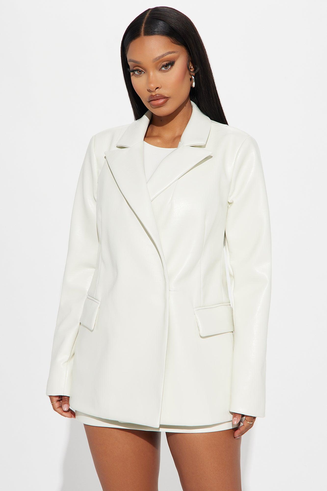 Big Reveal Faux Leather Skirt Set - White Product Image