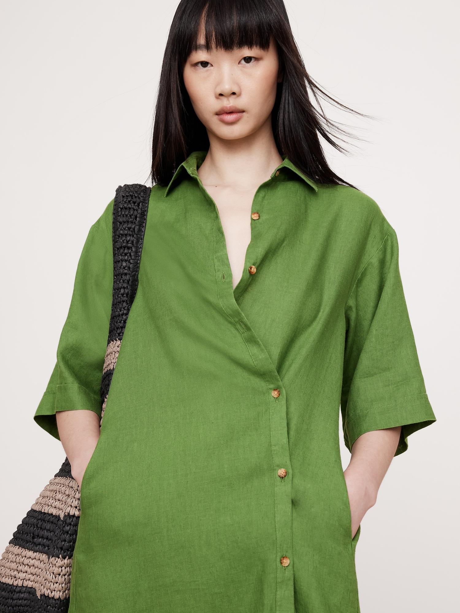 Linen Asymmetrical Shirt Dress Product Image