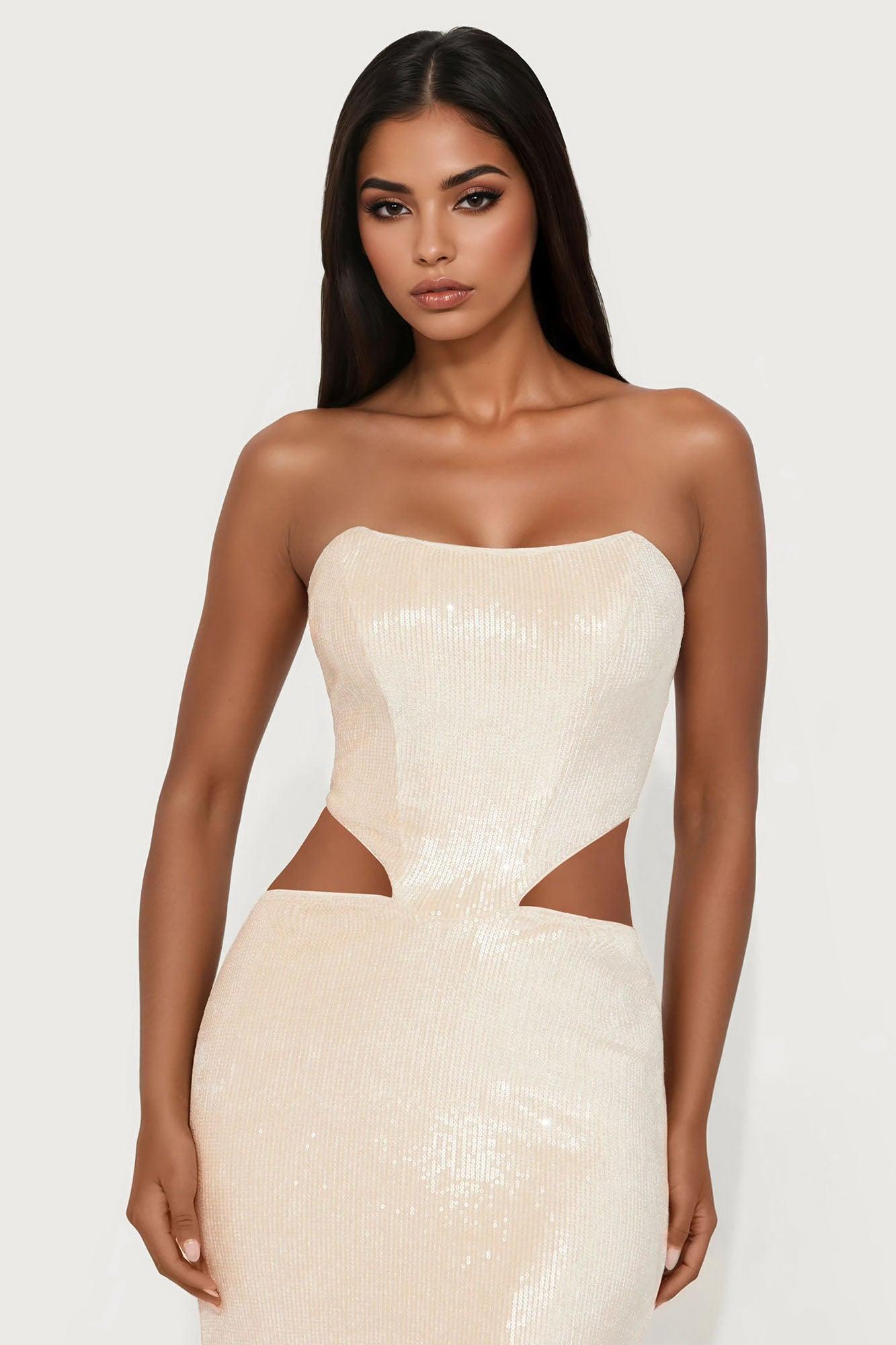 Make An Impression Sequin Maxi Dress - Cream Female Product Image