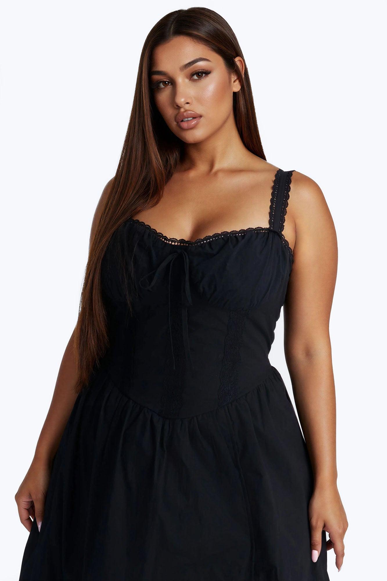 Scarlett Pleated Poplin Midi Dress - Black Female Product Image