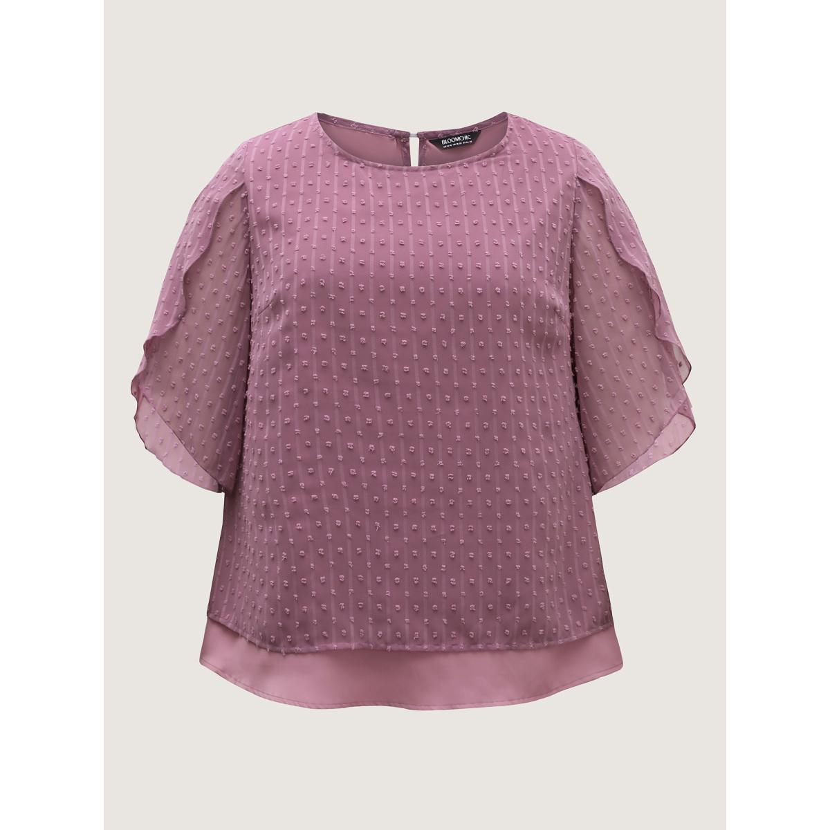 Plus Size Lilac Layered Design Petal Sleeve Textured Blouse Women Elbow-length sleeve Round Neck Everyday-Elegant Blouses BloomChic 26/4X Product Image