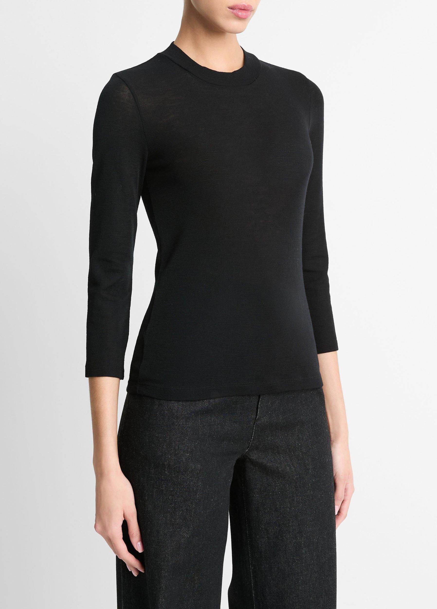 Wool Three-Quarter-Sleeve Mock-Neck Top Product Image
