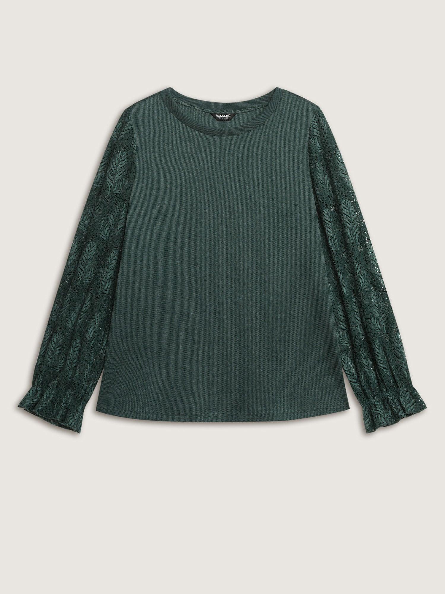 Lace Shirred Cuff Sleeve Sweatshirt Female Product Image