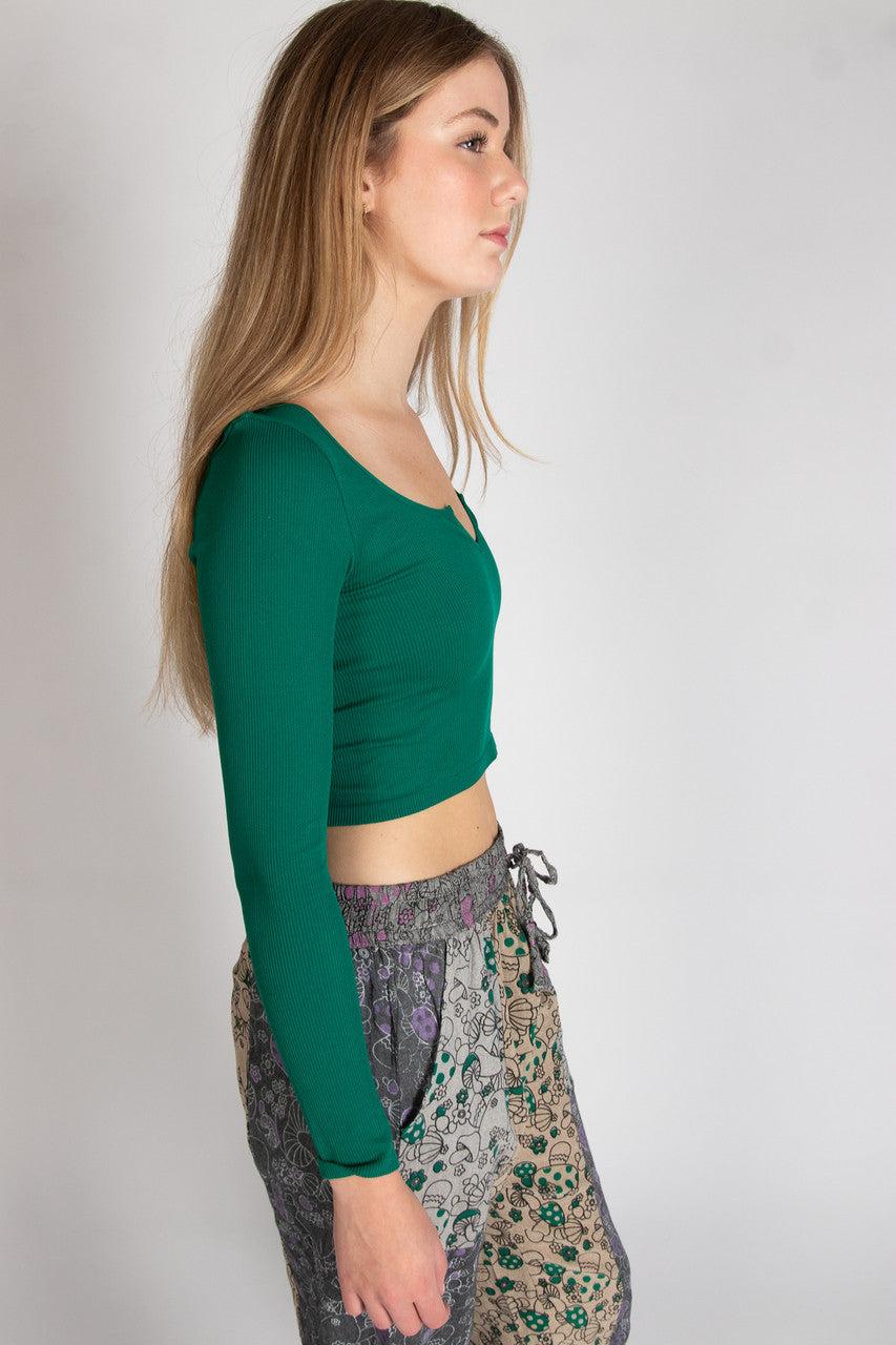 Long Sleeve Notch Neck Seamless Top Product Image