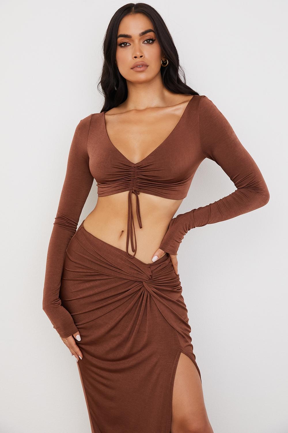 Angelita  chocolate gathered crop top Product Image