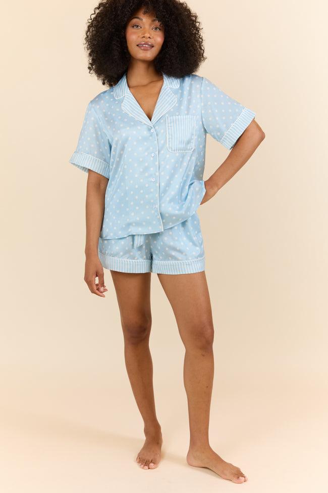 No Alarm Blue Polka Dot Satin Pajama Shorts FINAL SALE Product Image