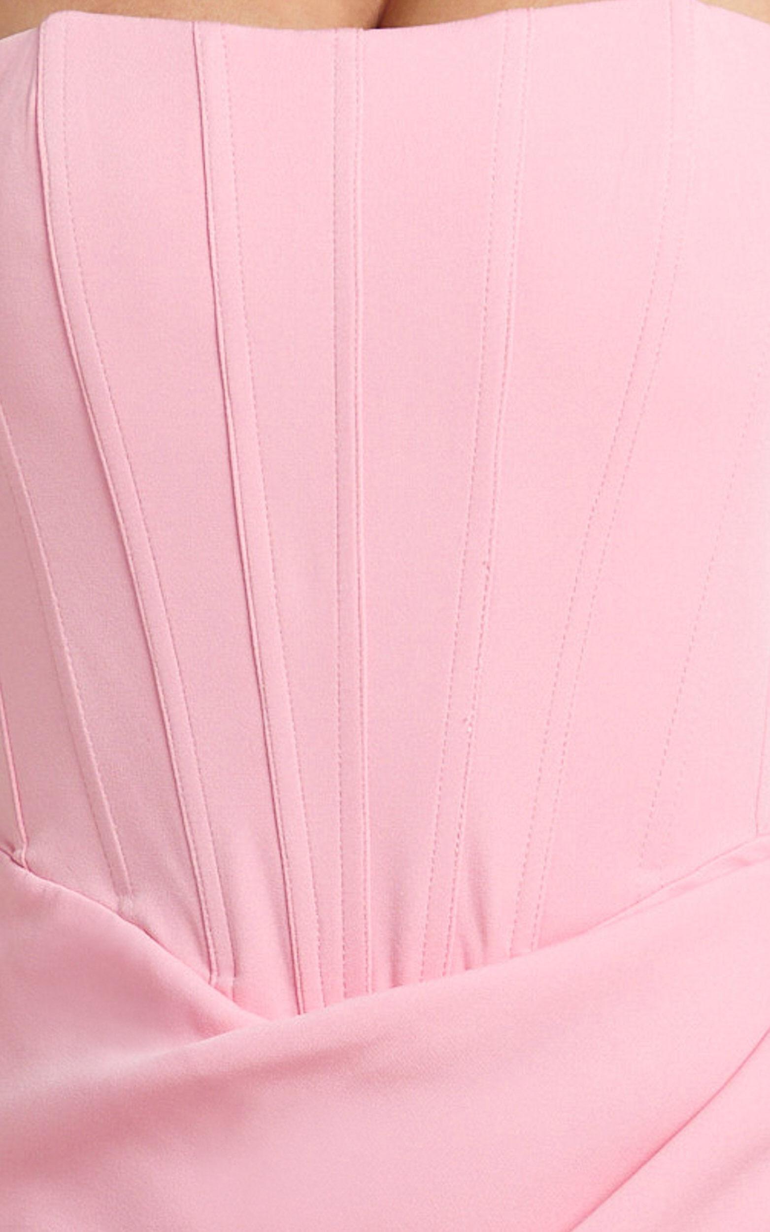 Avery Midi Dress - Strapless Draped Side Split Dress in Pink Product Image