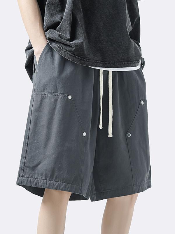 Men's Multi Pocket Rivet Decor Drawstring Shorts Product Image