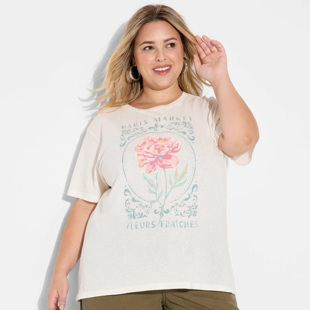 Women's Rococo Floral Short Sleeve Graphic T-Shirt - Cream 3X Product Image