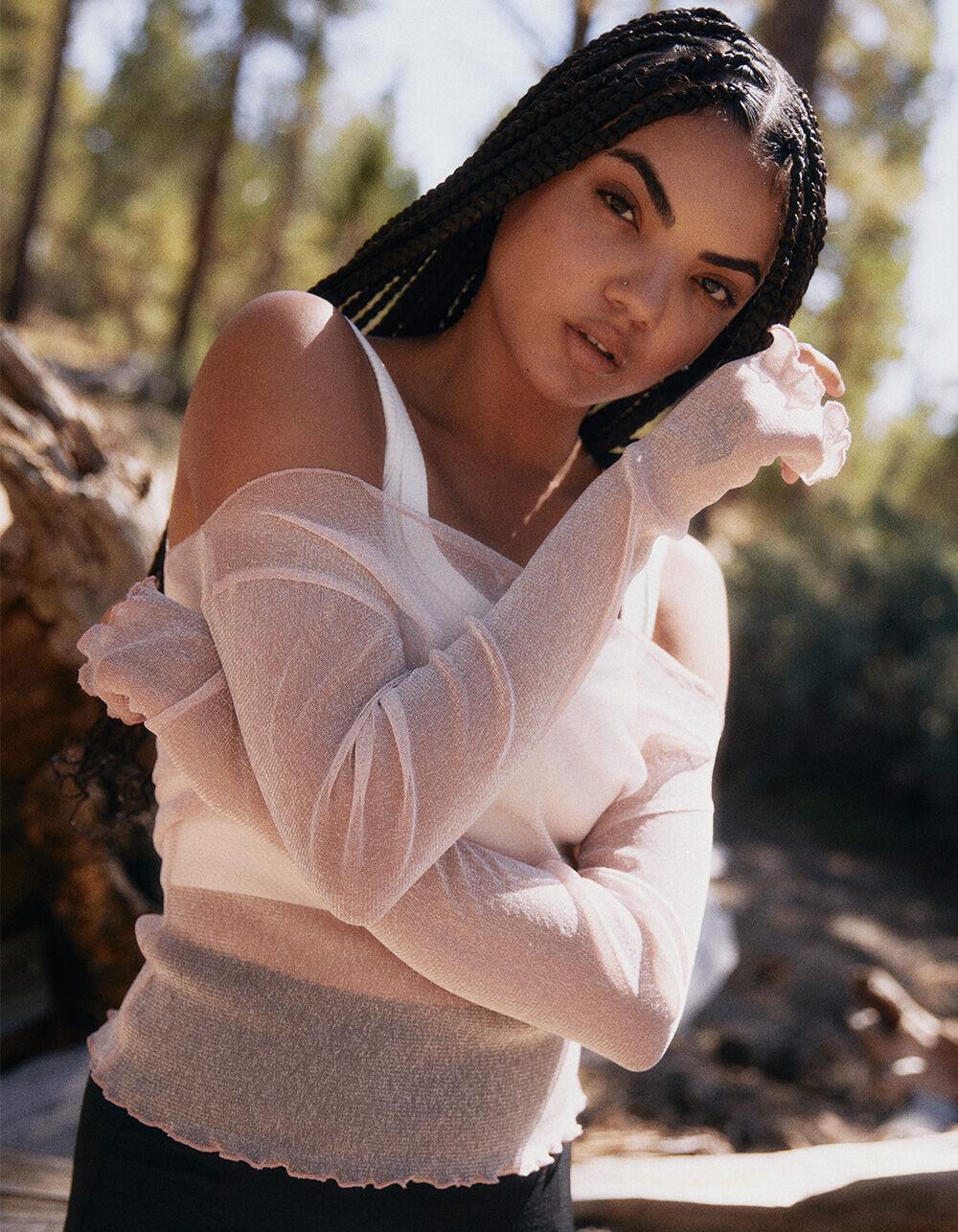 RSQ Womens Metallic Long Sleeve Tee - PINK Product Image