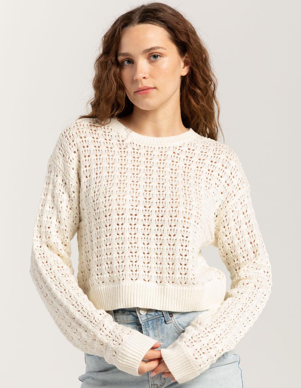 FULL TILT Open Weave Womens Sweater - TAN Product Image