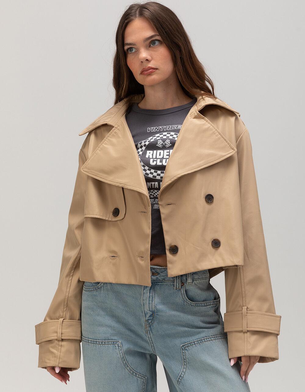 RSQ Womens Crop Trench Coat - TAN Product Image