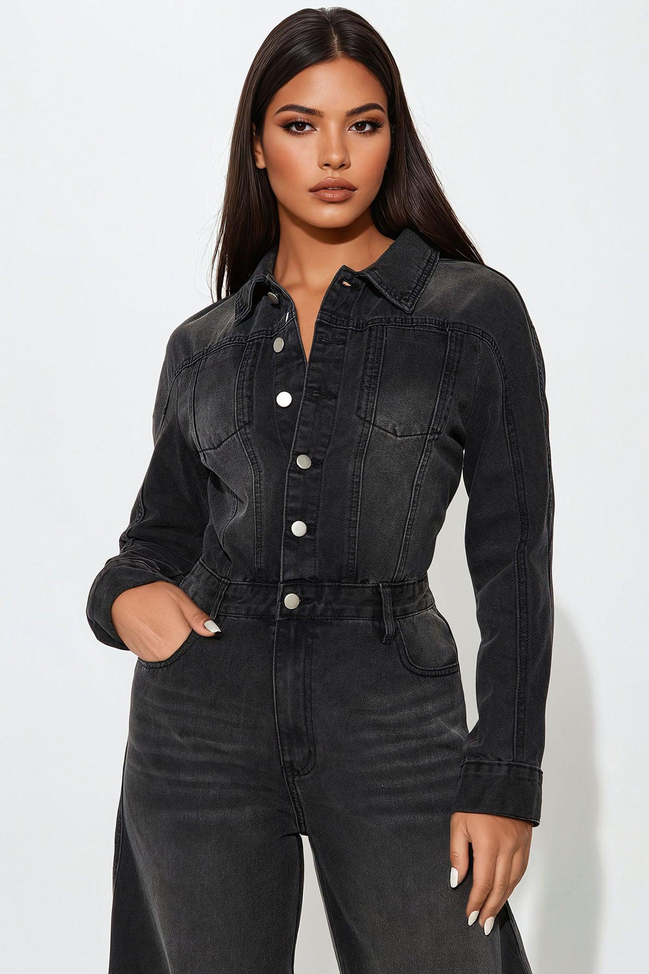 Bottom of the Barrel Denim Jumpsuit - Black Product Image