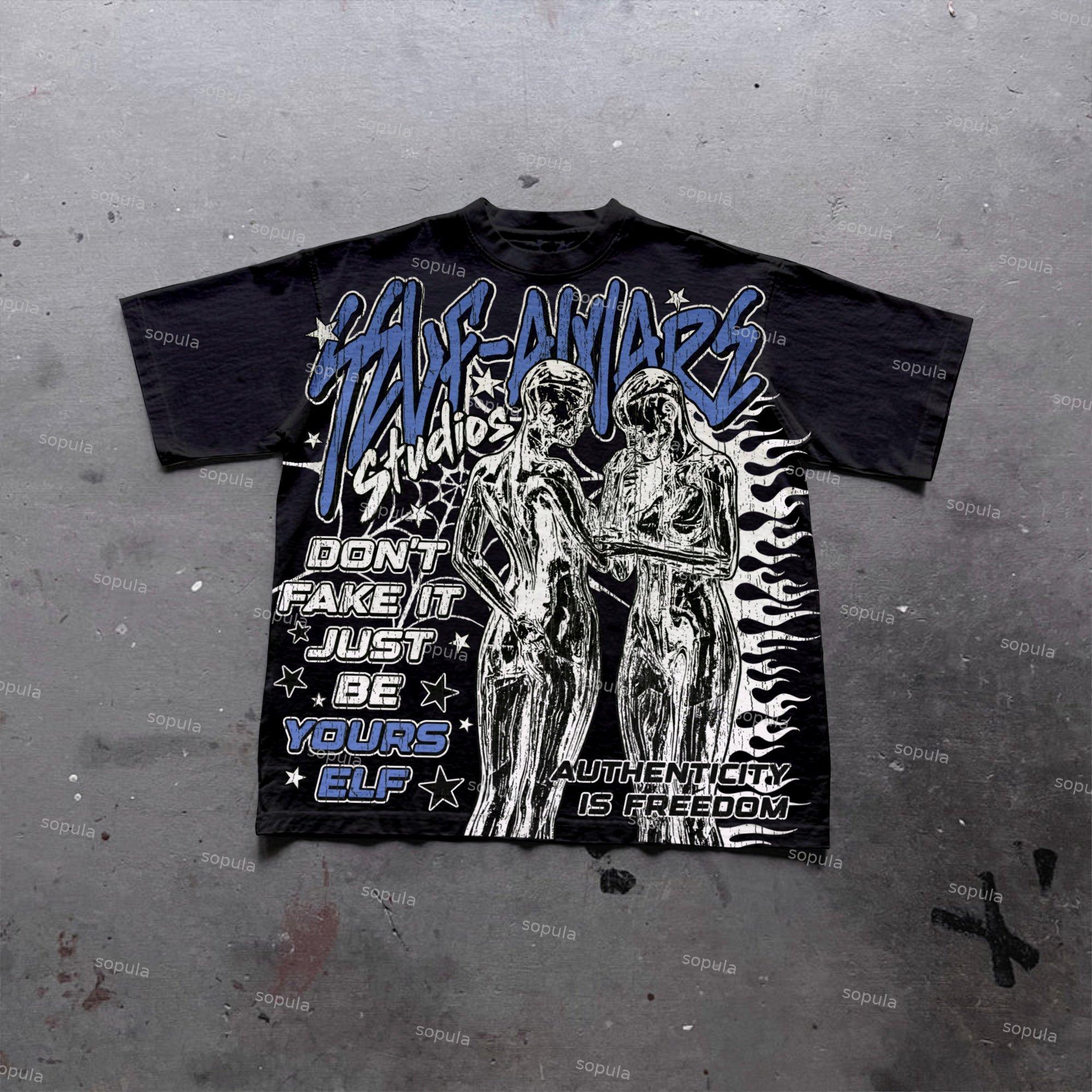 Sopula Self-Awareness Brave To Be Yourself Old Graphics Cotton T-Shirt Product Image