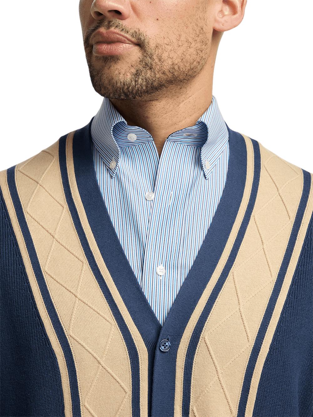 Cotton Button Front Cardigan Sweater - Navy Product Image