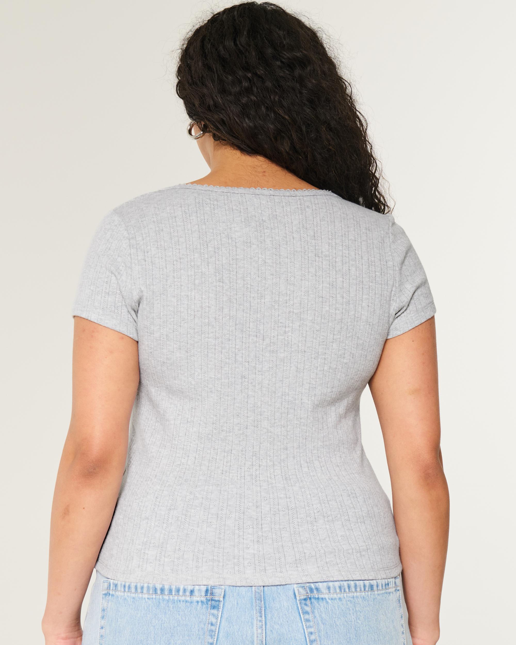 Short-Sleeve Button-Through Pointelle Top Product Image