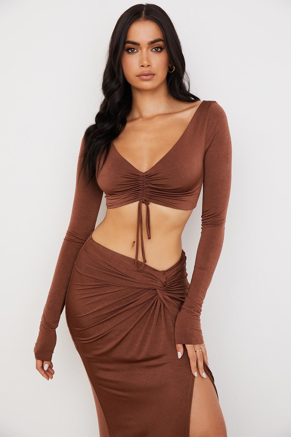 Angelita  chocolate gathered crop top Product Image