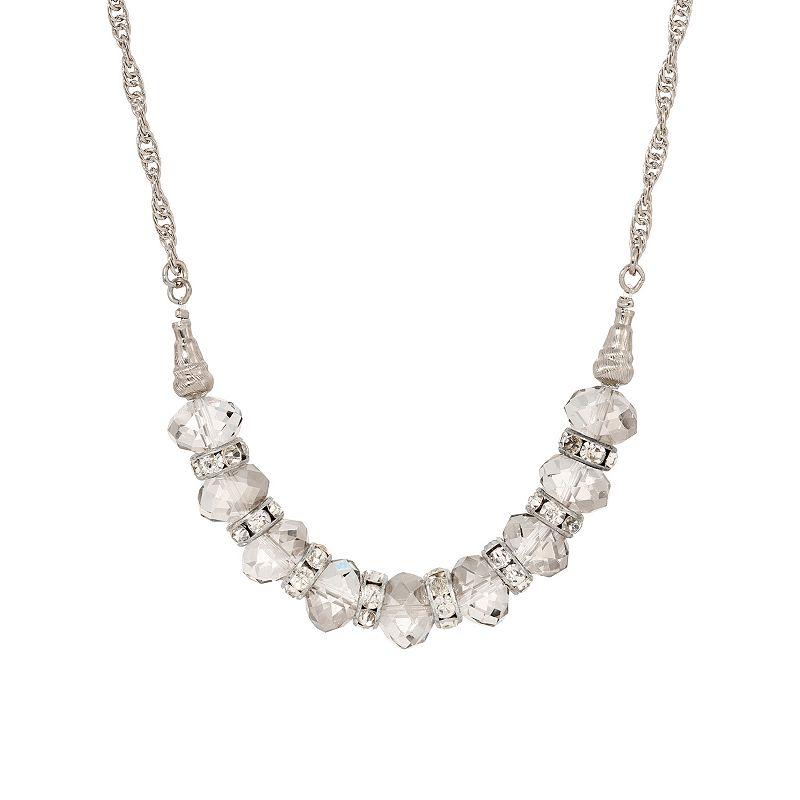 1928 Silver Tone Faceted Glass Bead Crystal Necklace, Womens, Gray Product Image