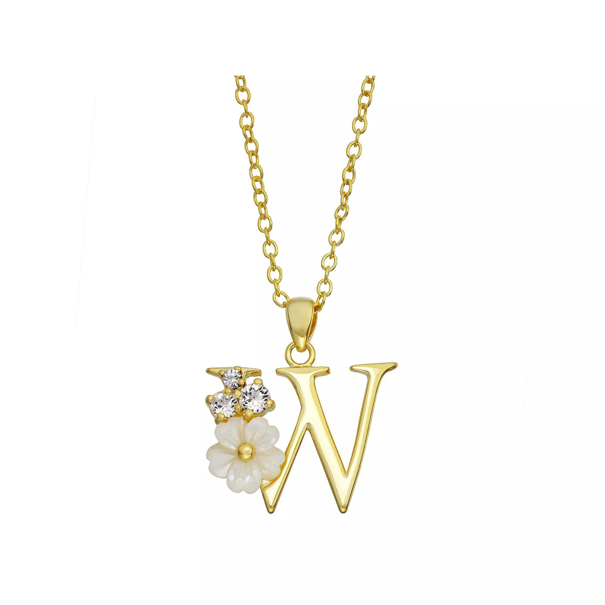 Brilliance Mother-of-Pearl Flower Initial Pendant Necklace, Womens Gold Tone X Product Image