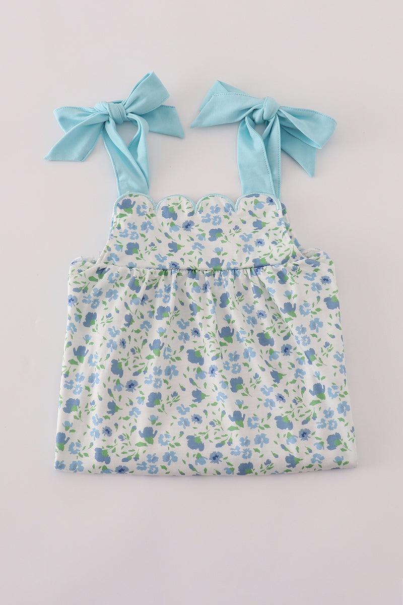 Blue floral print bow dress Product Image