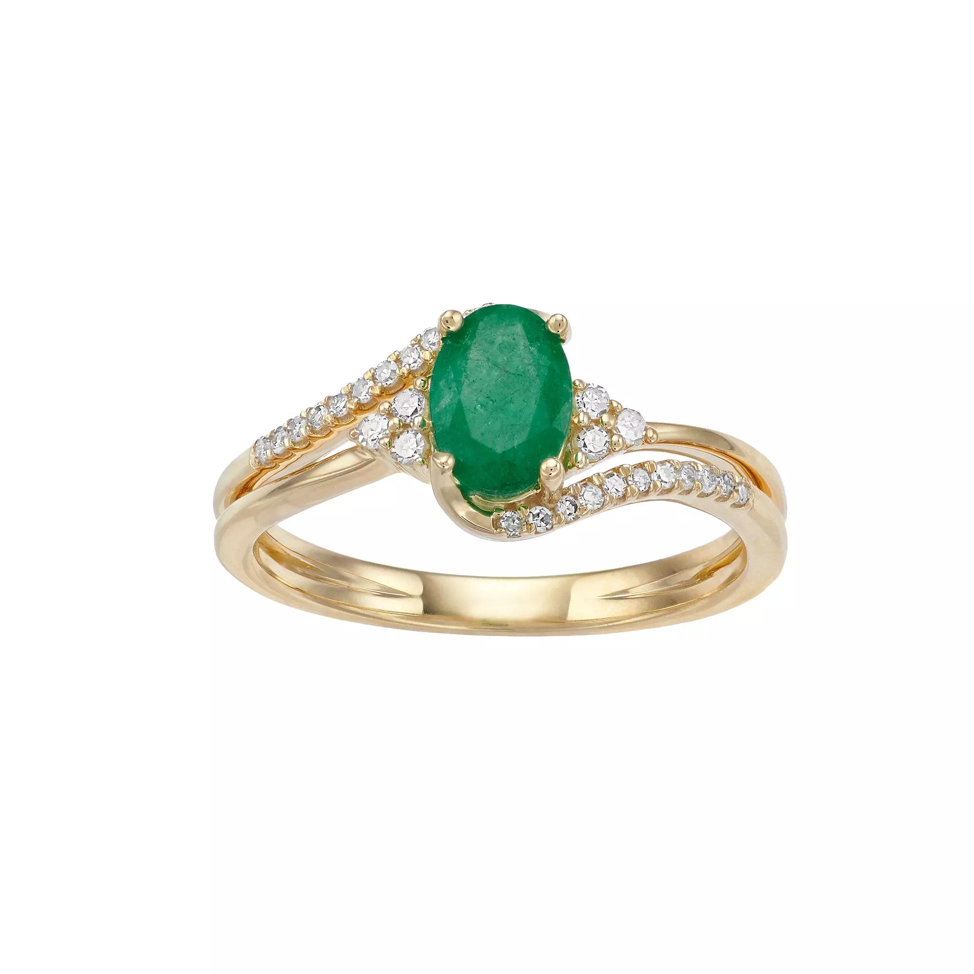 Gemminded 10k Gold Emerald & 1/8 Carat T.W. Diamond Ring, Women's, Size: 9 Product Image