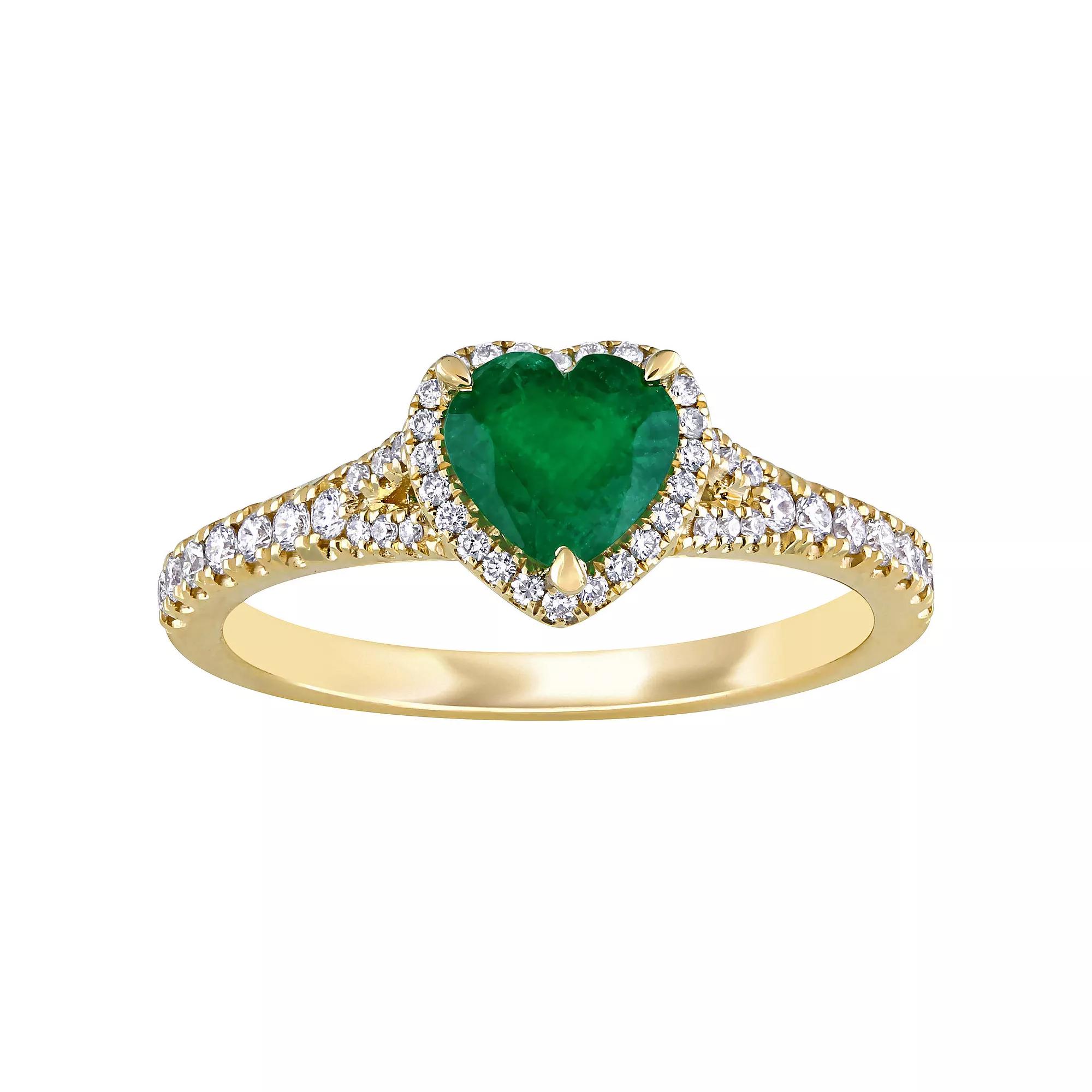Stella Grace 14k Gold Emerald & 1/4 Carat T.W. Diamond Heart Halo Ring, Womens Product Image