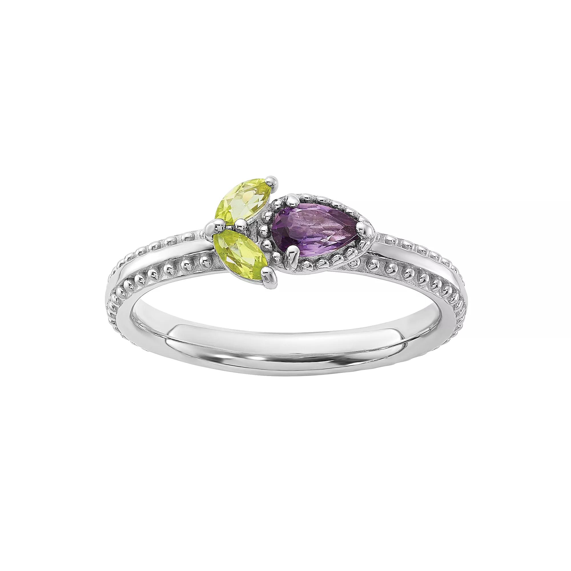 Stacks & Stones Sterling Silver Gemstone Flower Stackable Ring, Women's,  Product Image