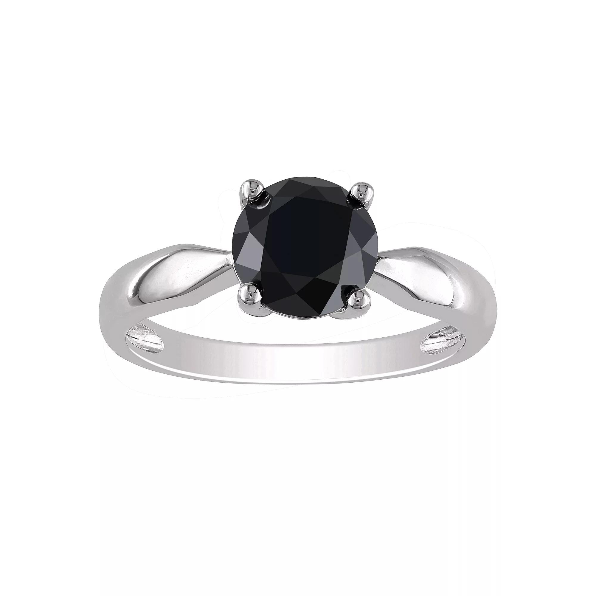 Stella Grace 10k White Gold 3 Carat T.W. Round Black Diamond Solitaire Engagement Ring, Women's, Size: 5.50 Product Image