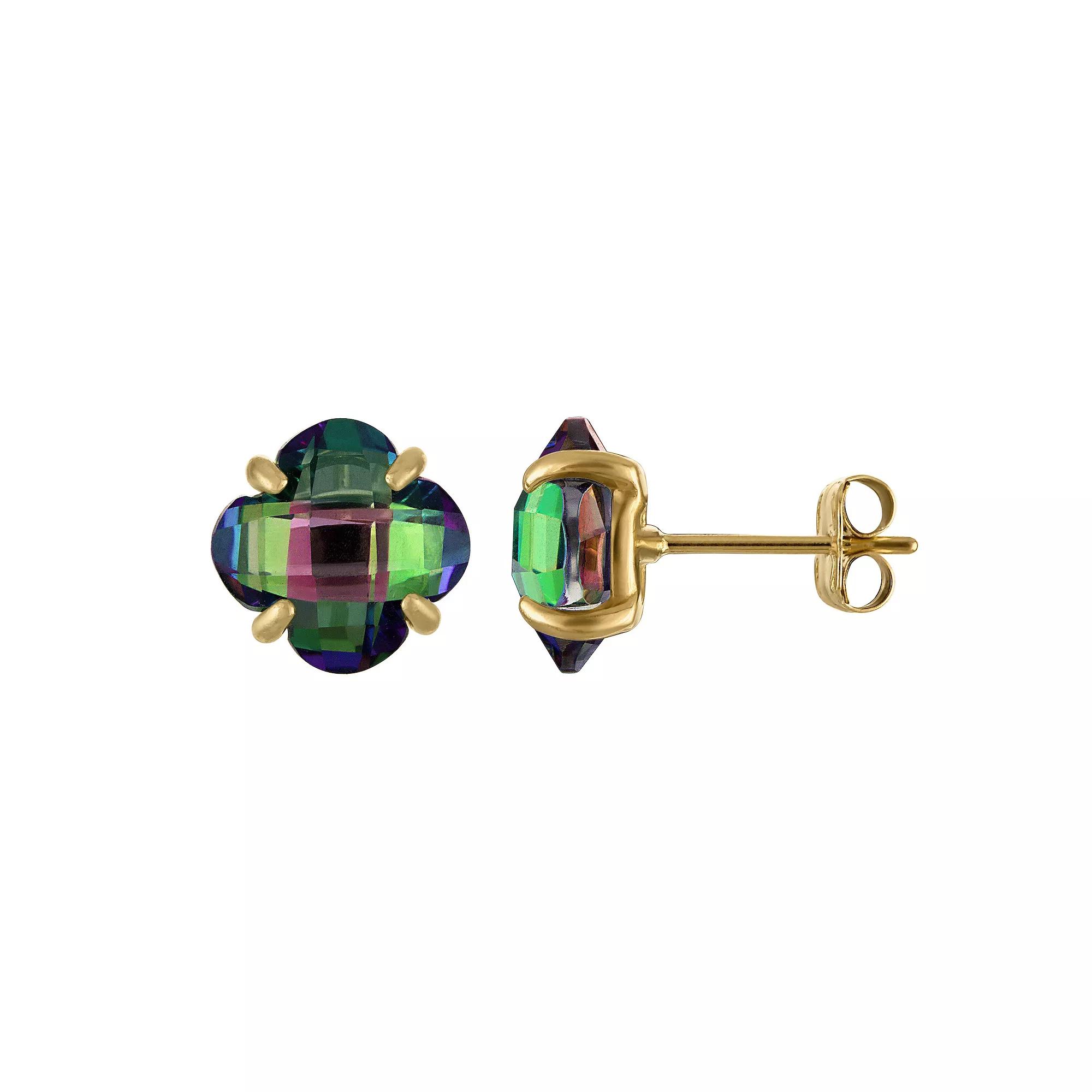 Tiara 10k Gold Gemstone Clover Cut Stud Earrings, Women's, Mystic Topaz Product Image