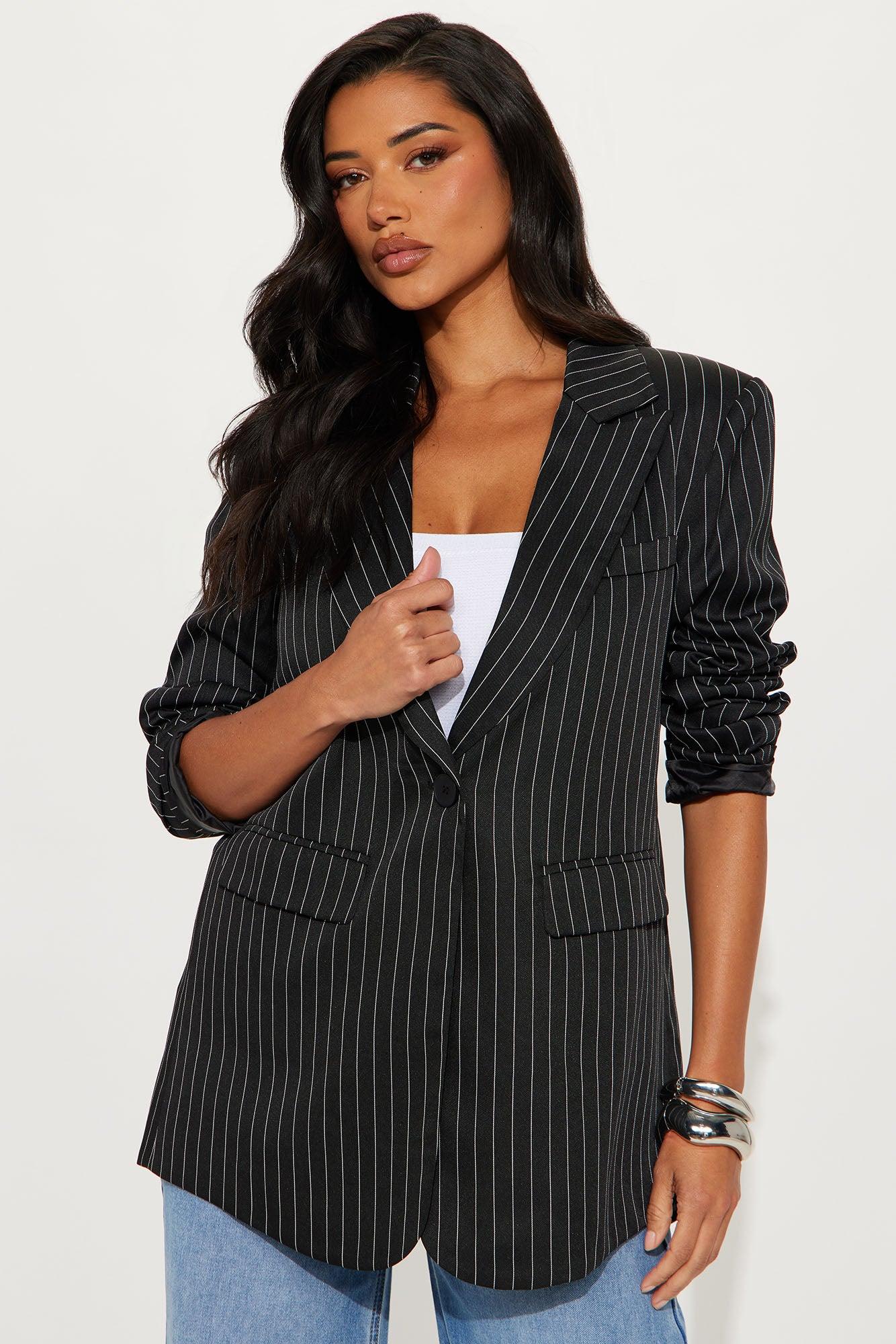Walk The Walk Pinstripe Blazer - Black/White Product Image