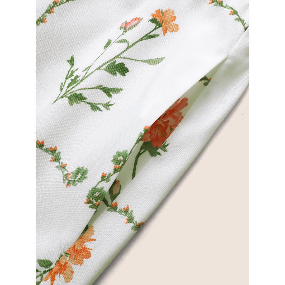 Plus Size Boho Print Tie Knot Shirred Lantern Sleeve Dress Originalwhite Women Timeless Square Neck Short sleeve Curvy BloomChic 14-16/1X Product Image