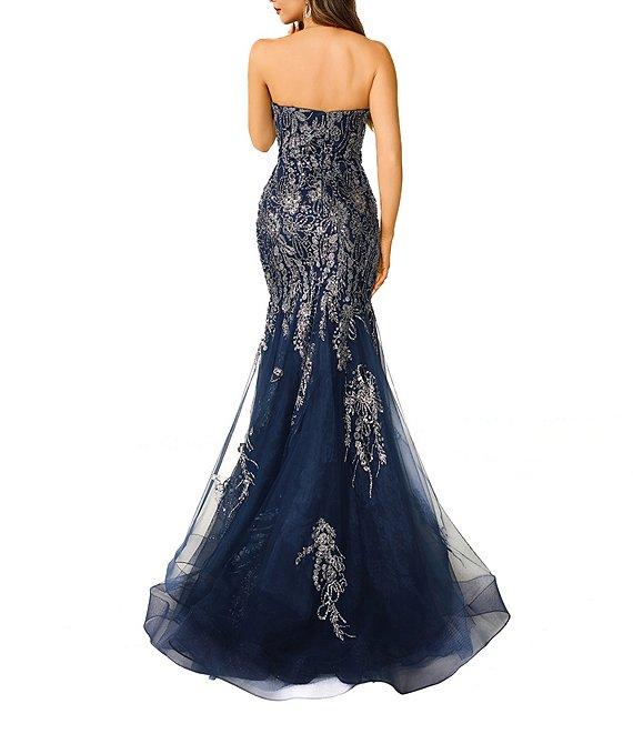Terani Couture Sweetheart Neck Beaded Tulle Mermaid Gown Product Image