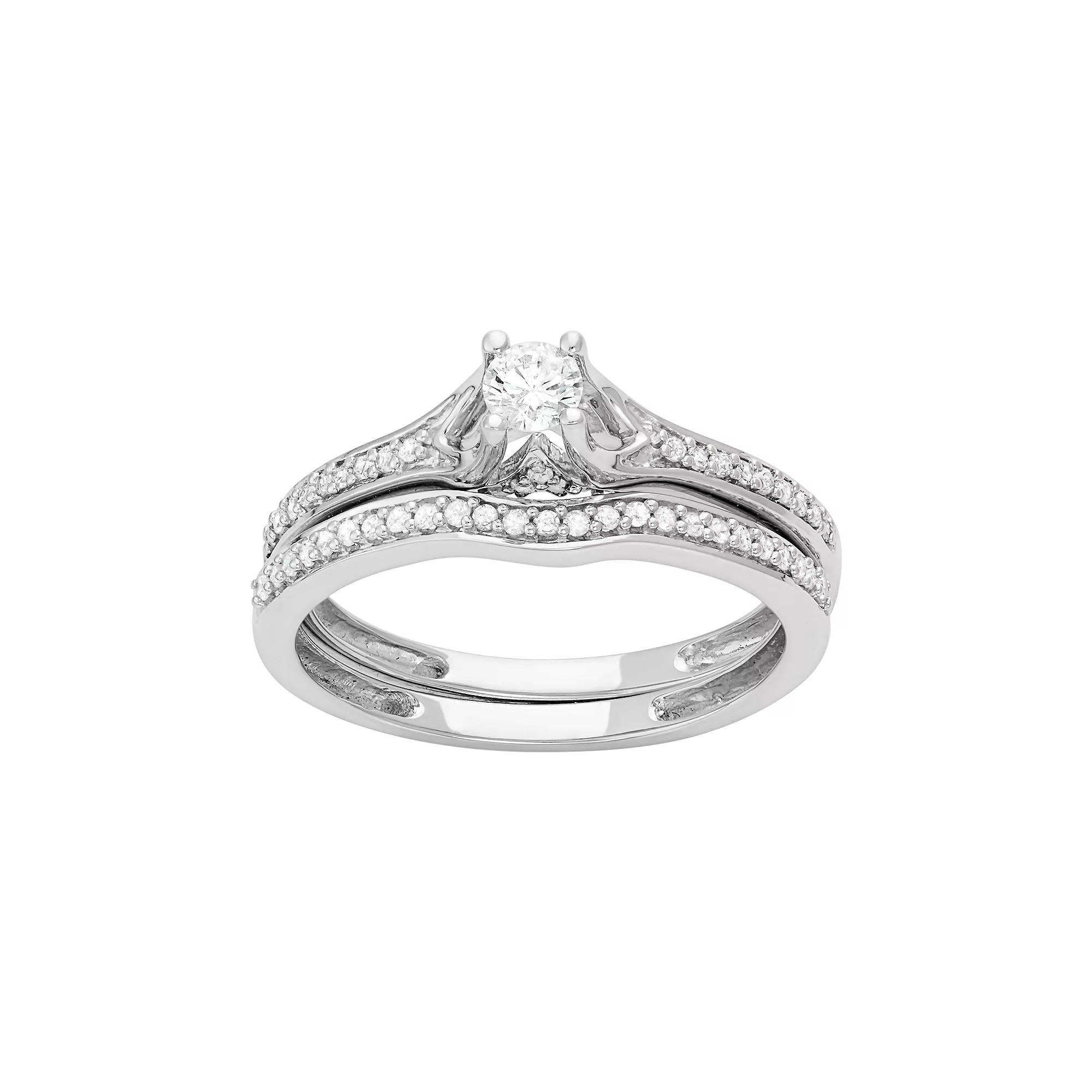 14k White Gold 1/2 Carat T.W. Diamond Engagement Ring Set, Women's, Size: 7 Product Image